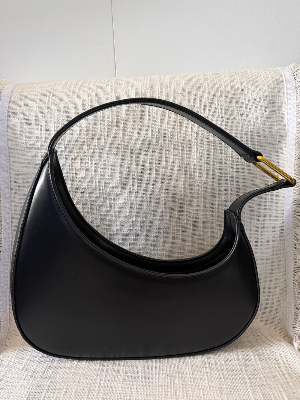 Madison West Black Moon Bag Crescent Shoulder Purse Gold Hardware - Picture 7 of 7